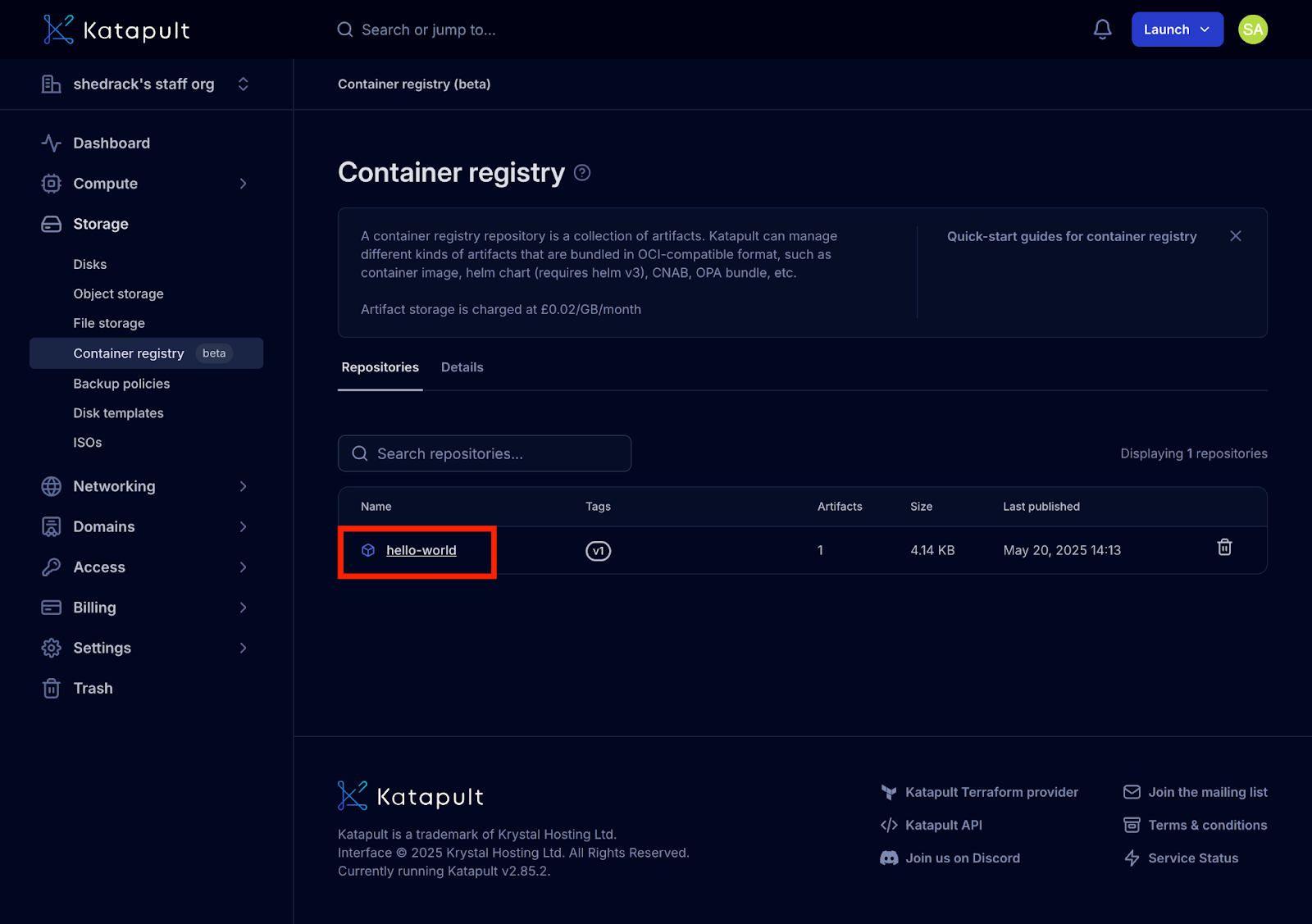 Container Registry - Dashboard