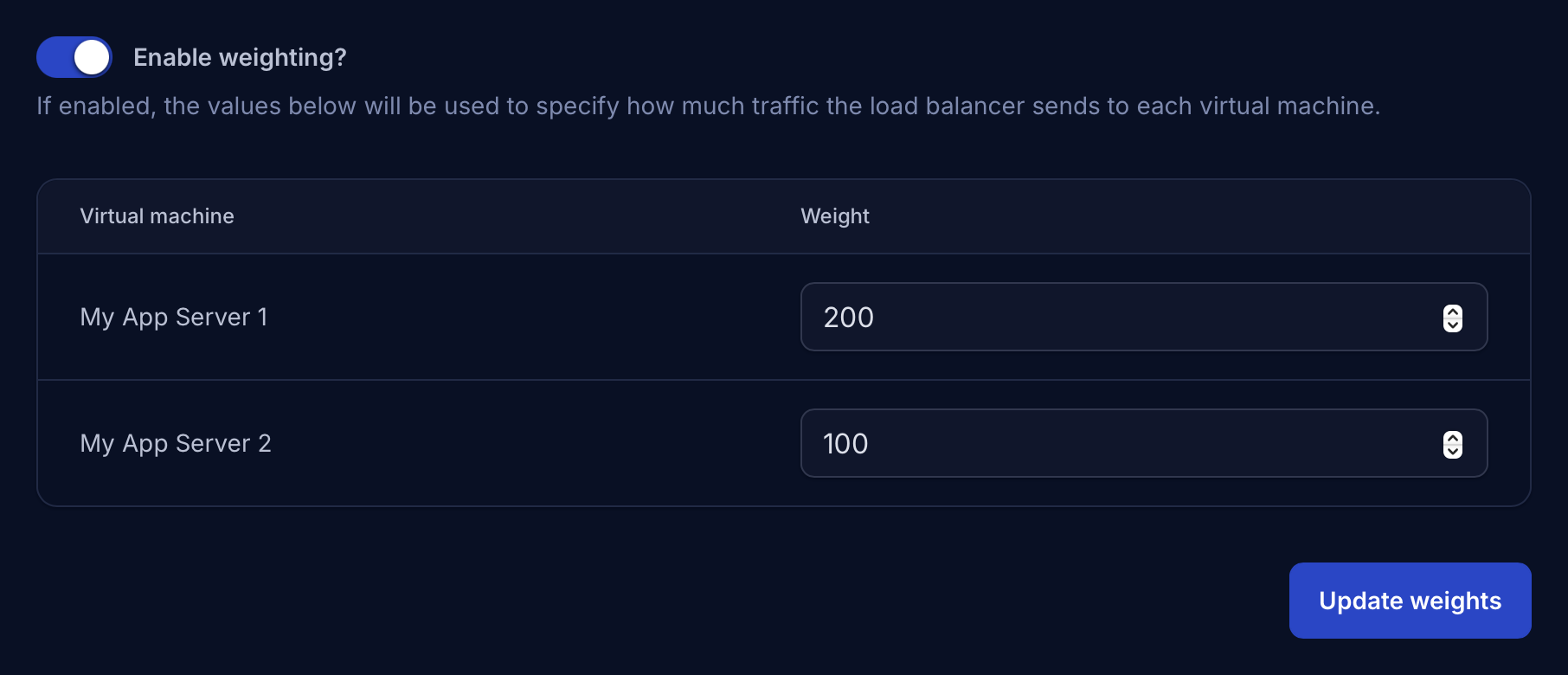 Web form to add a new load balancer