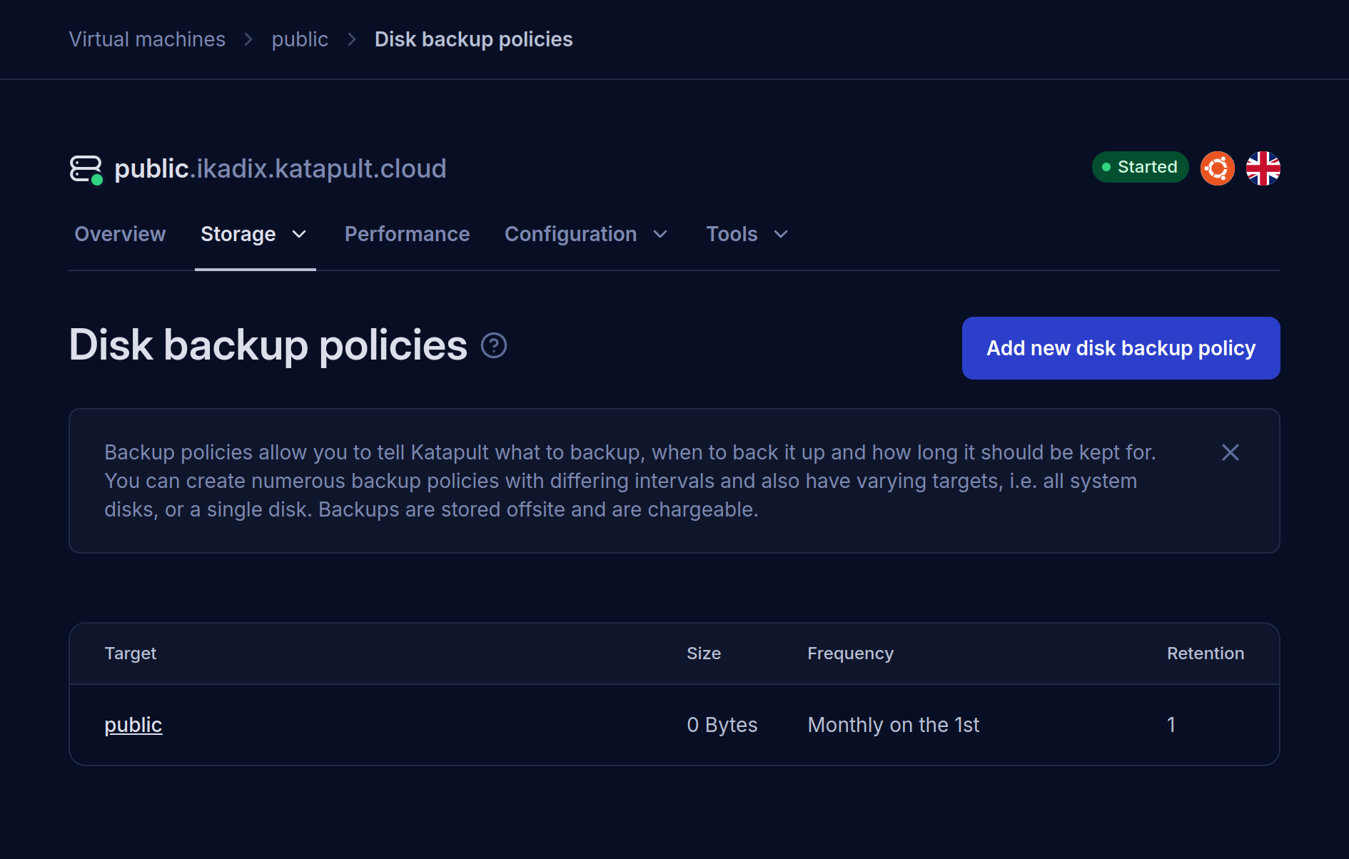 List view of disk backup policies.