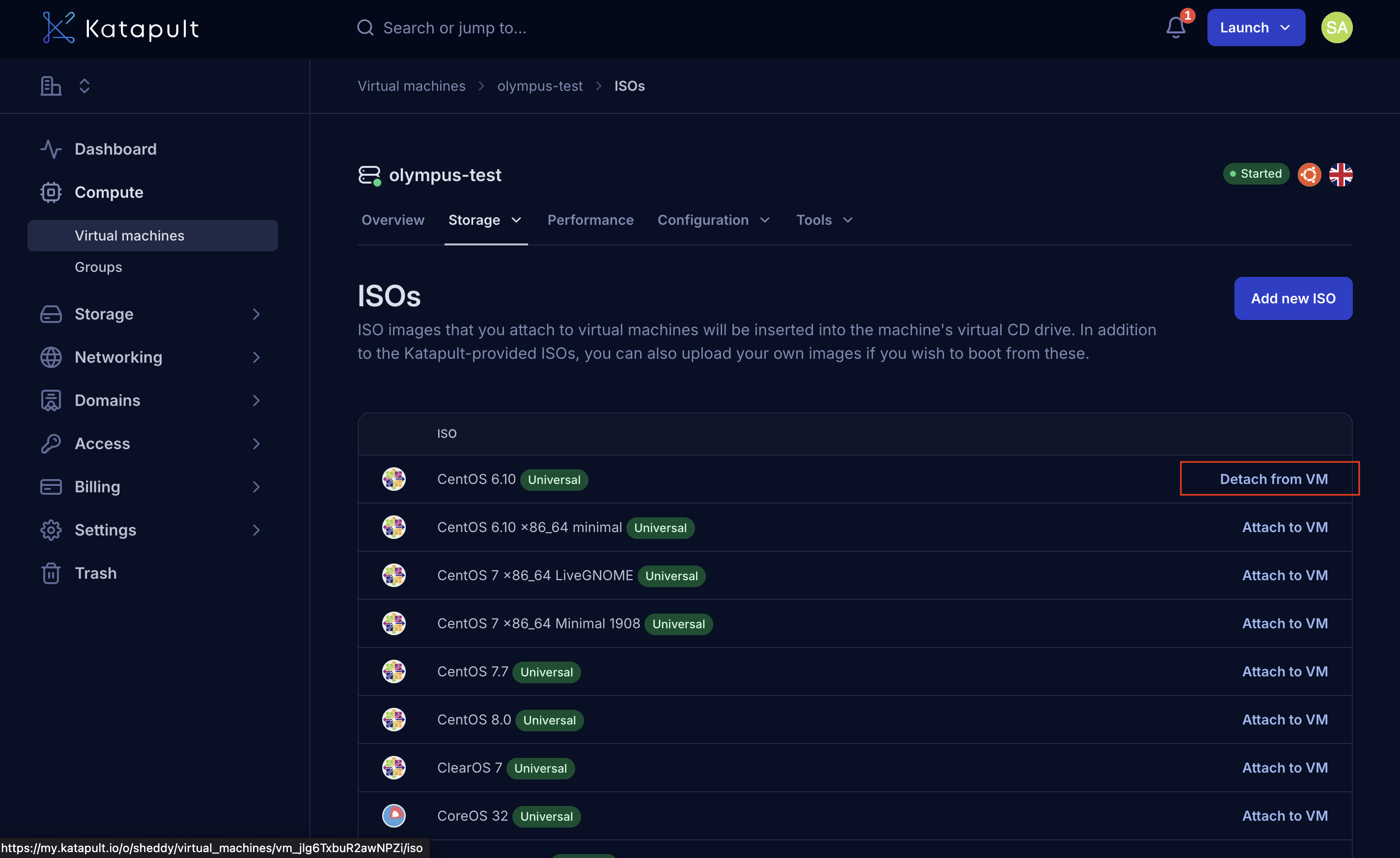 Detach an ISO from a VM