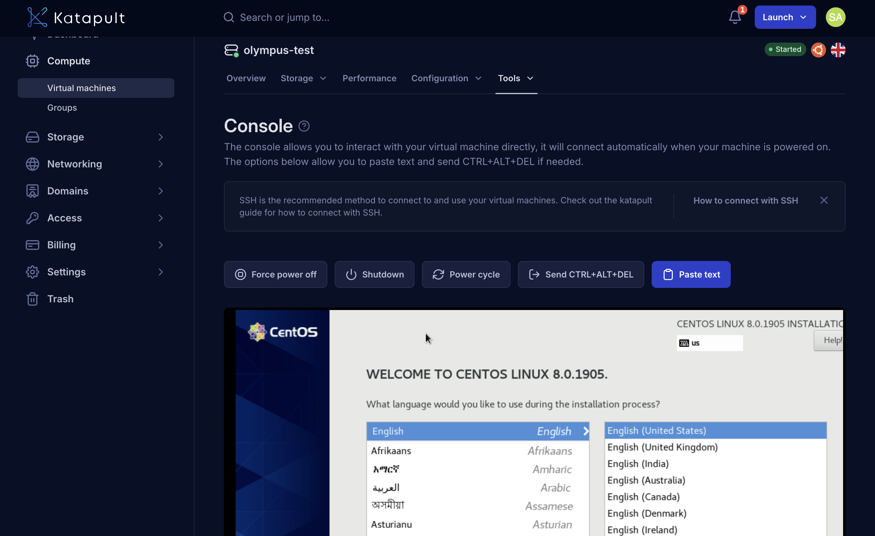 VM access console