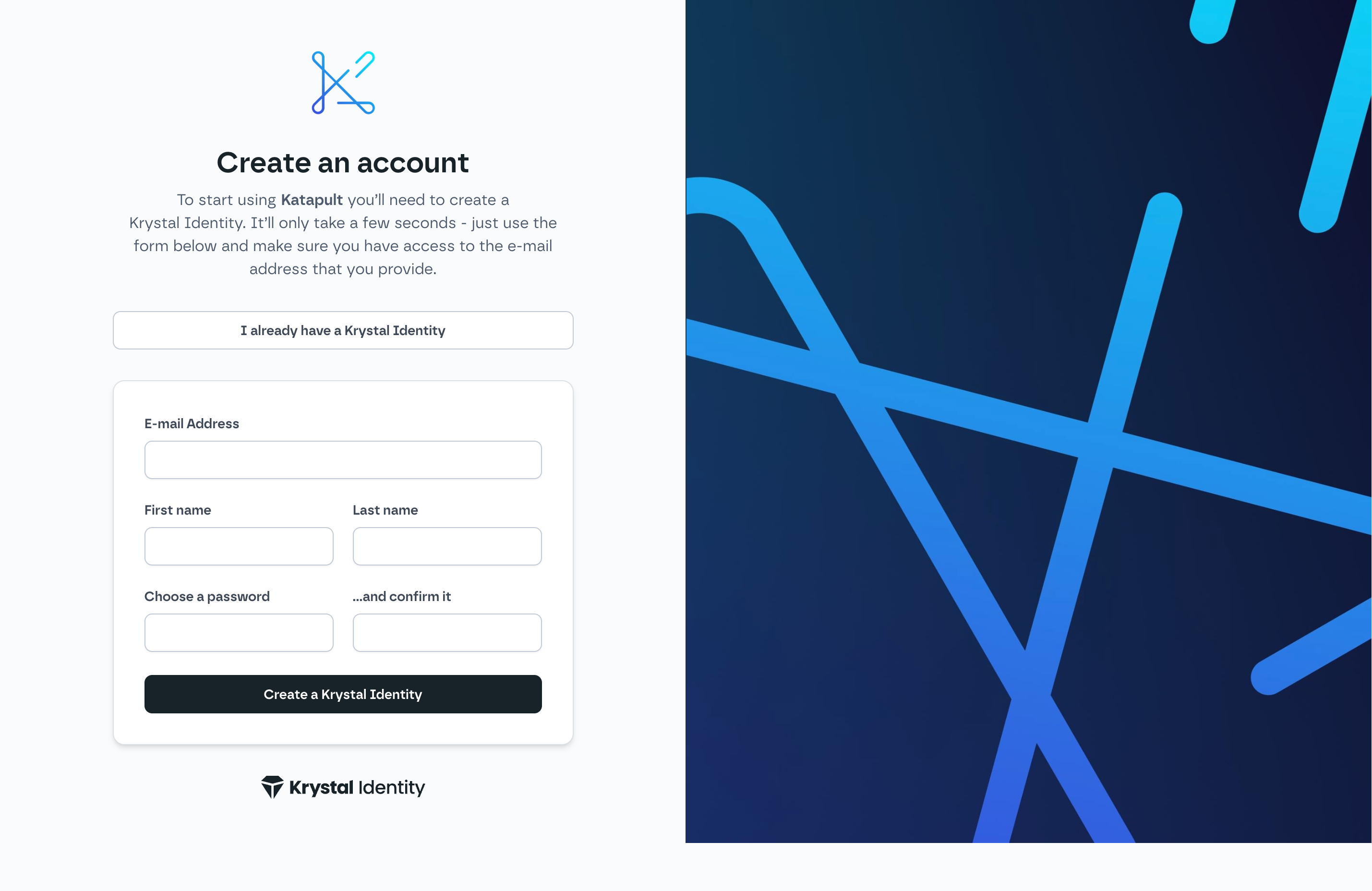 Krystal Identity Signup page