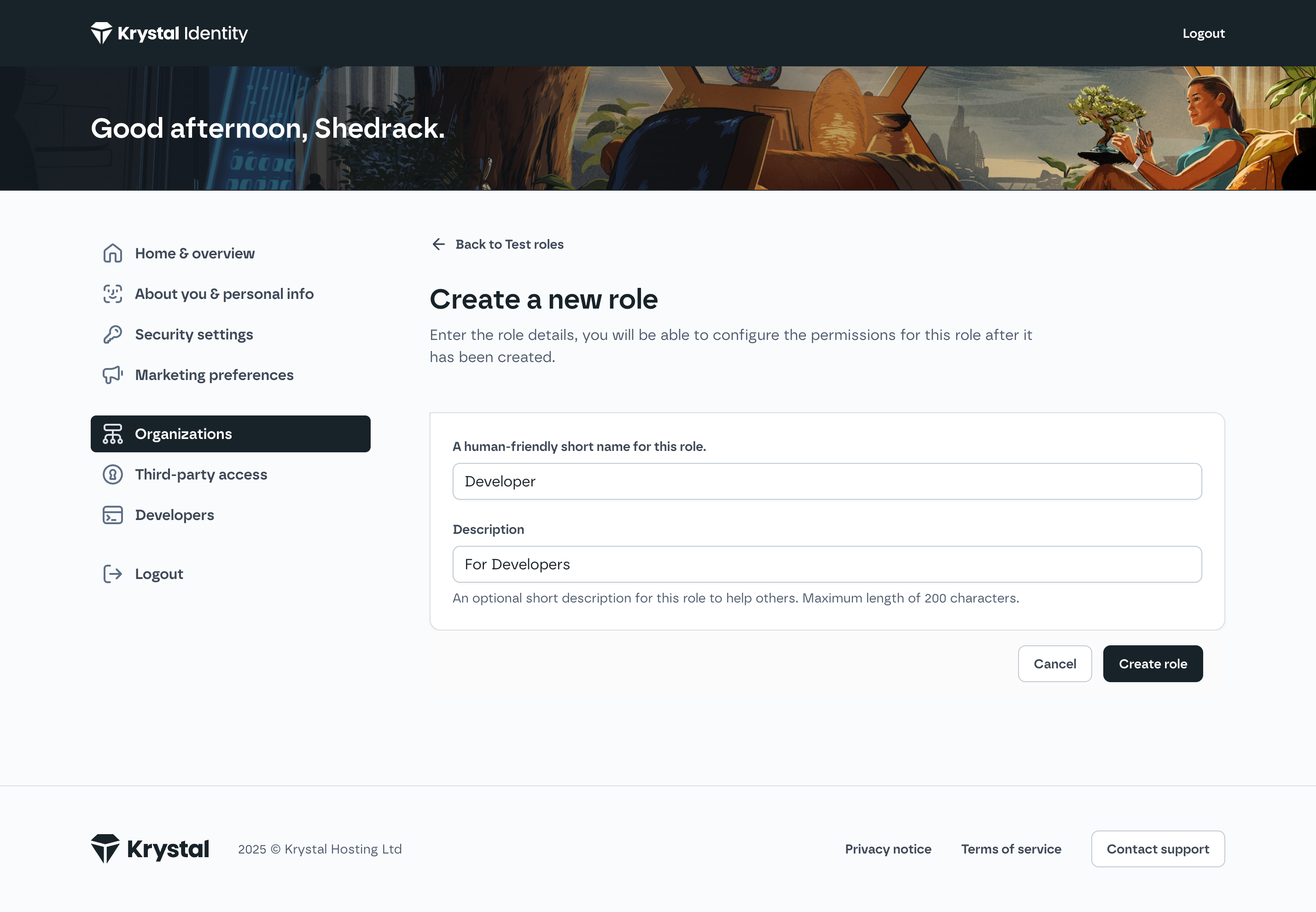 Users and Roles in Krystal Identity dashboard