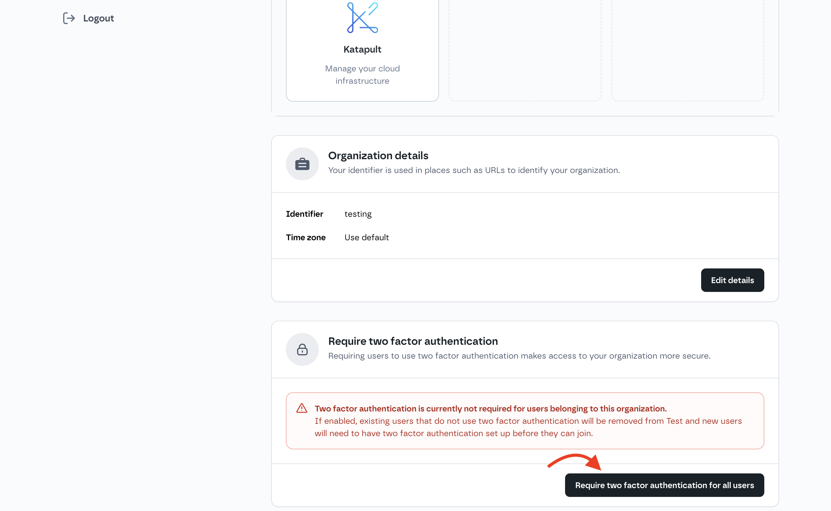 Require two factor authentication button