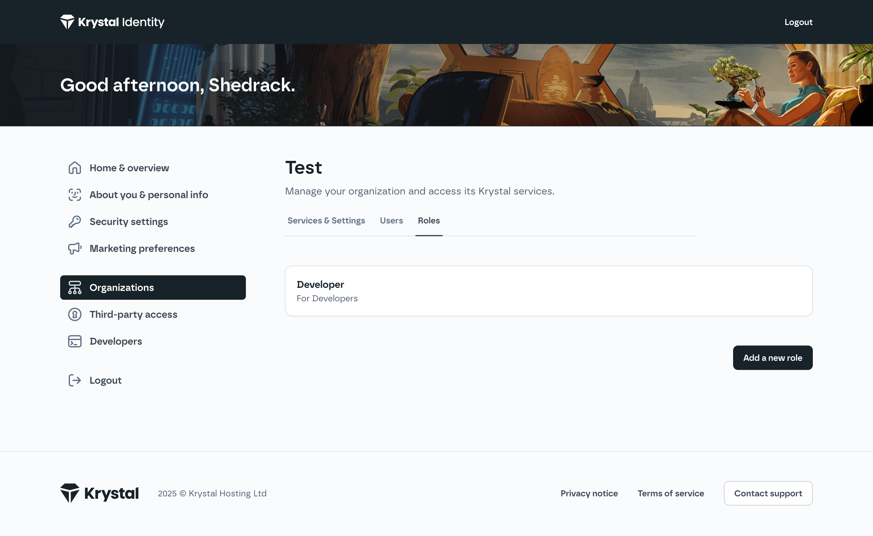 List of Roles in Identity Dashboard