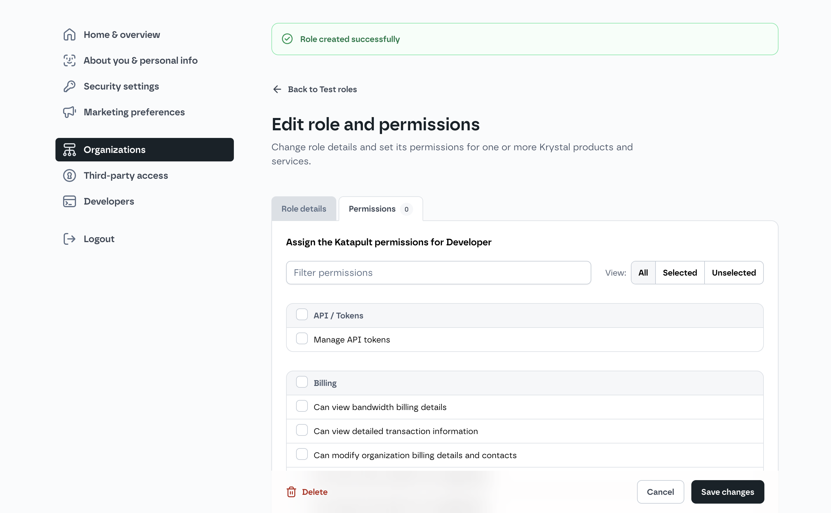 Users and Roles in Krystal Identity dashboard