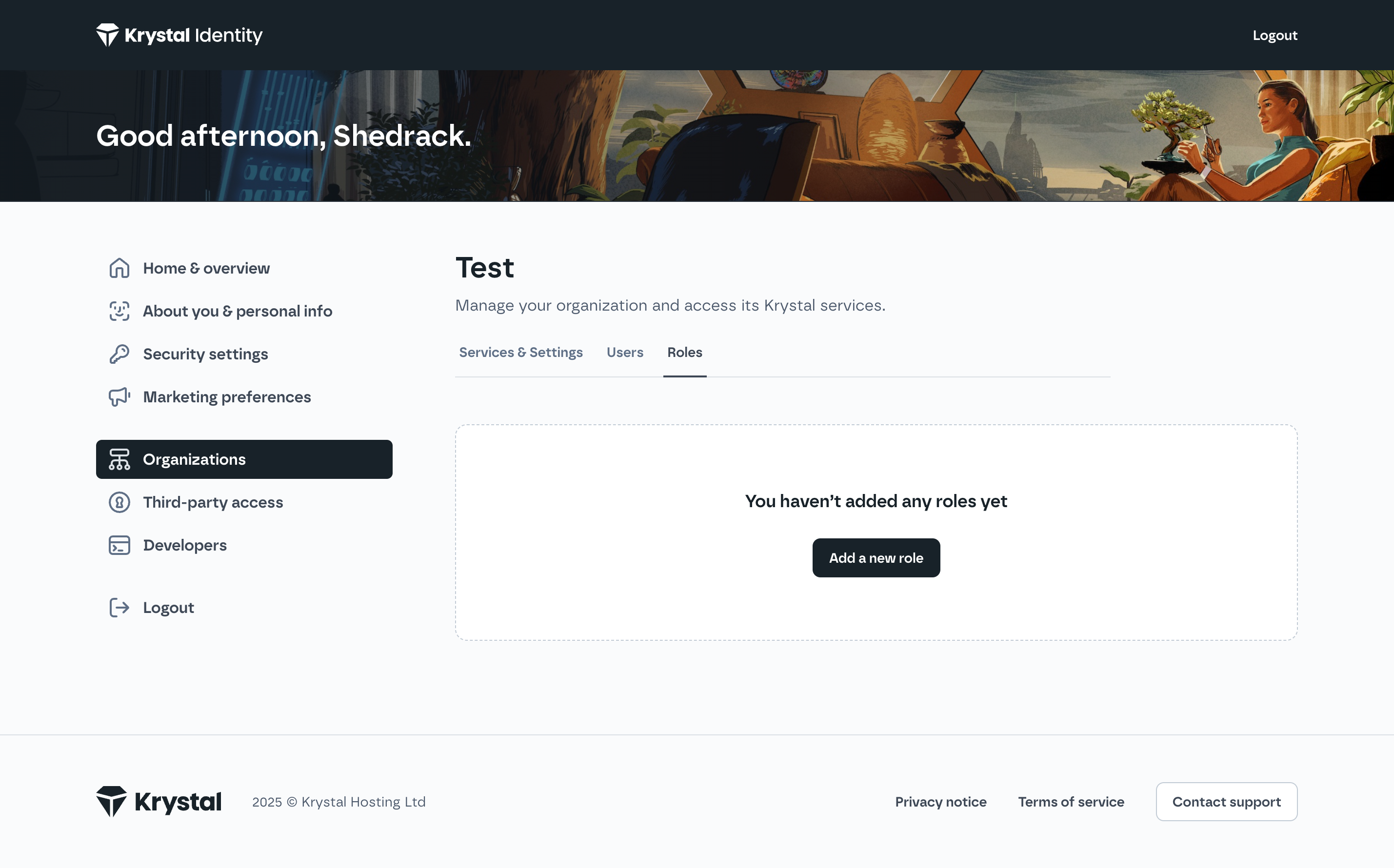 Users and Roles in Krystal Identity dashboard