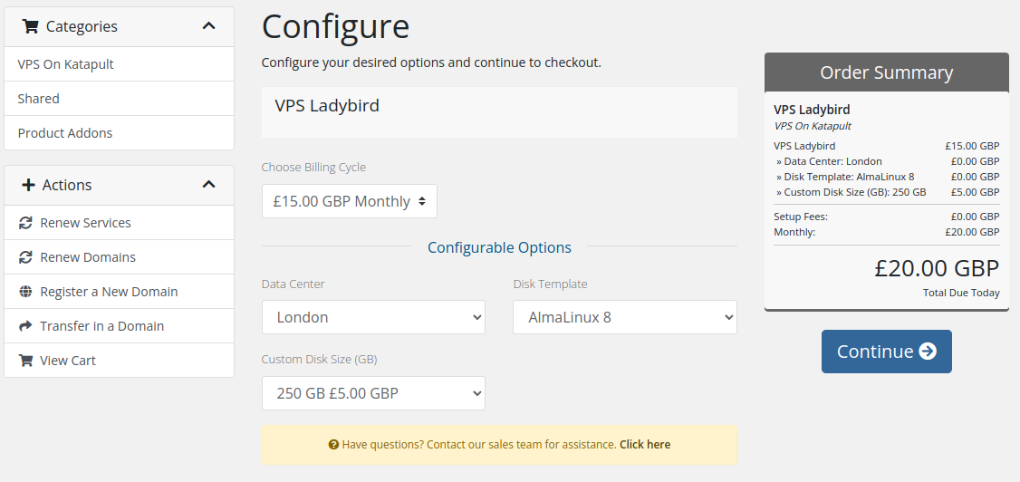 A screenshot of the custom disk size dropdown type in the shopping cart, 250 GB selected.