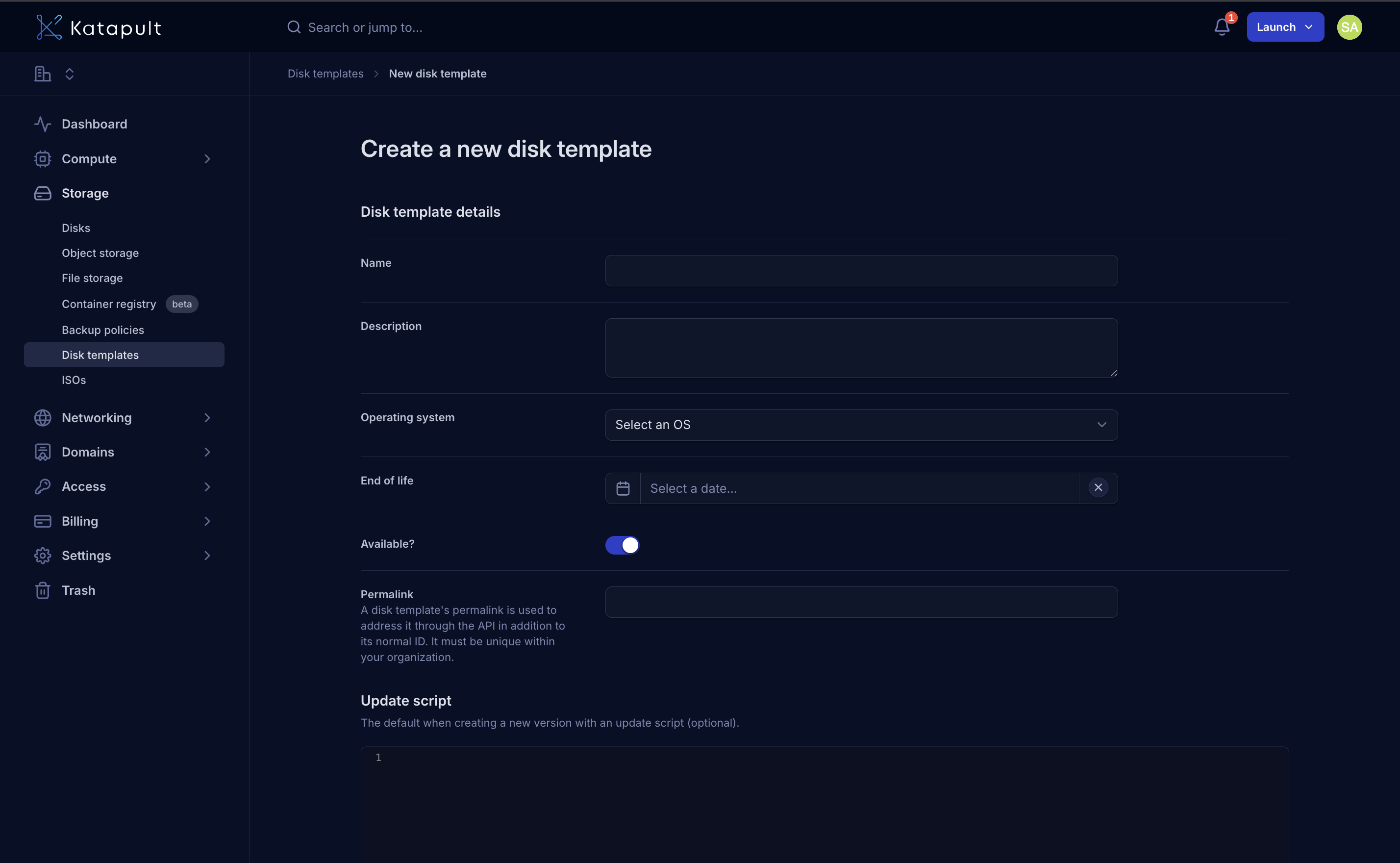 Create Disk Template