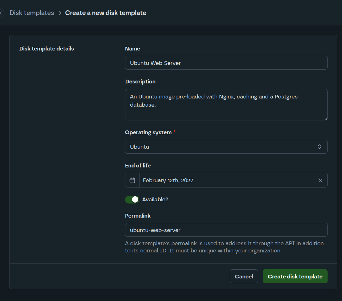 Create Disk Template