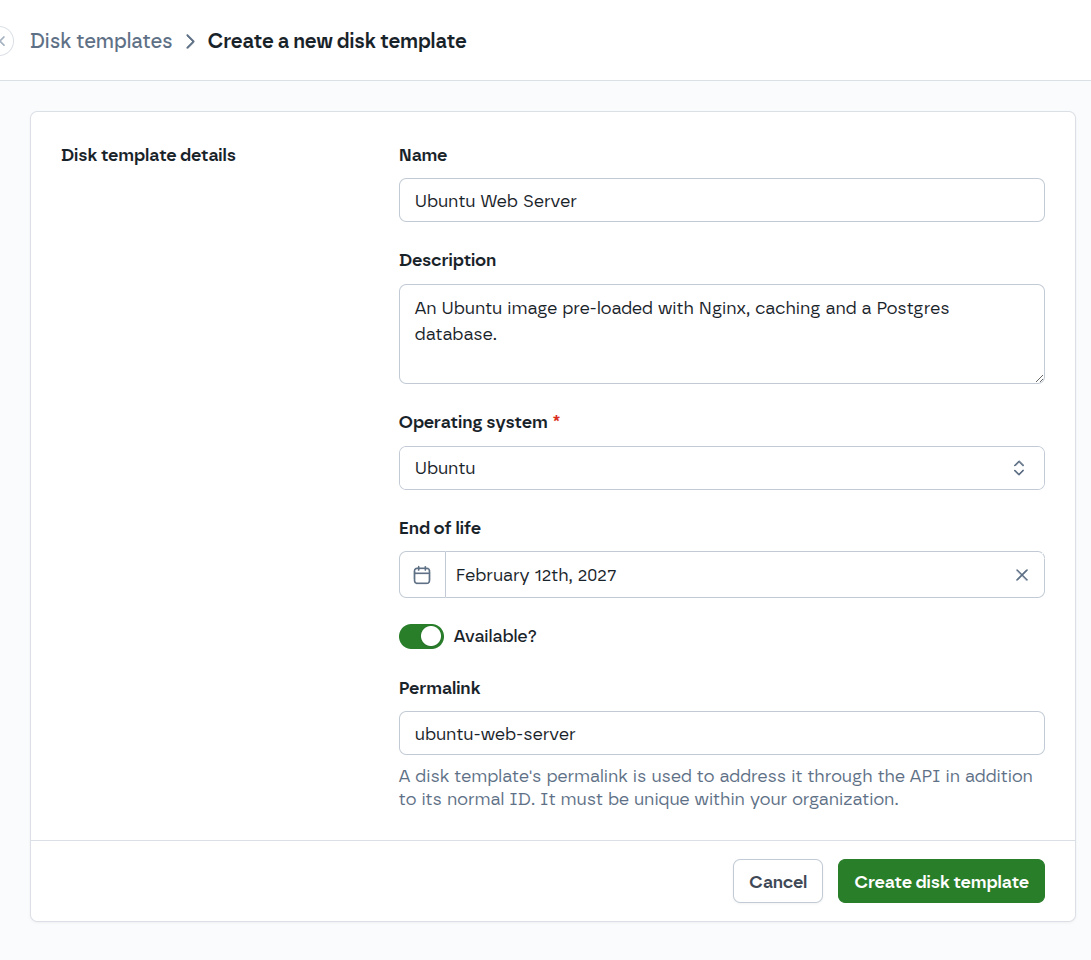 Create Disk Template