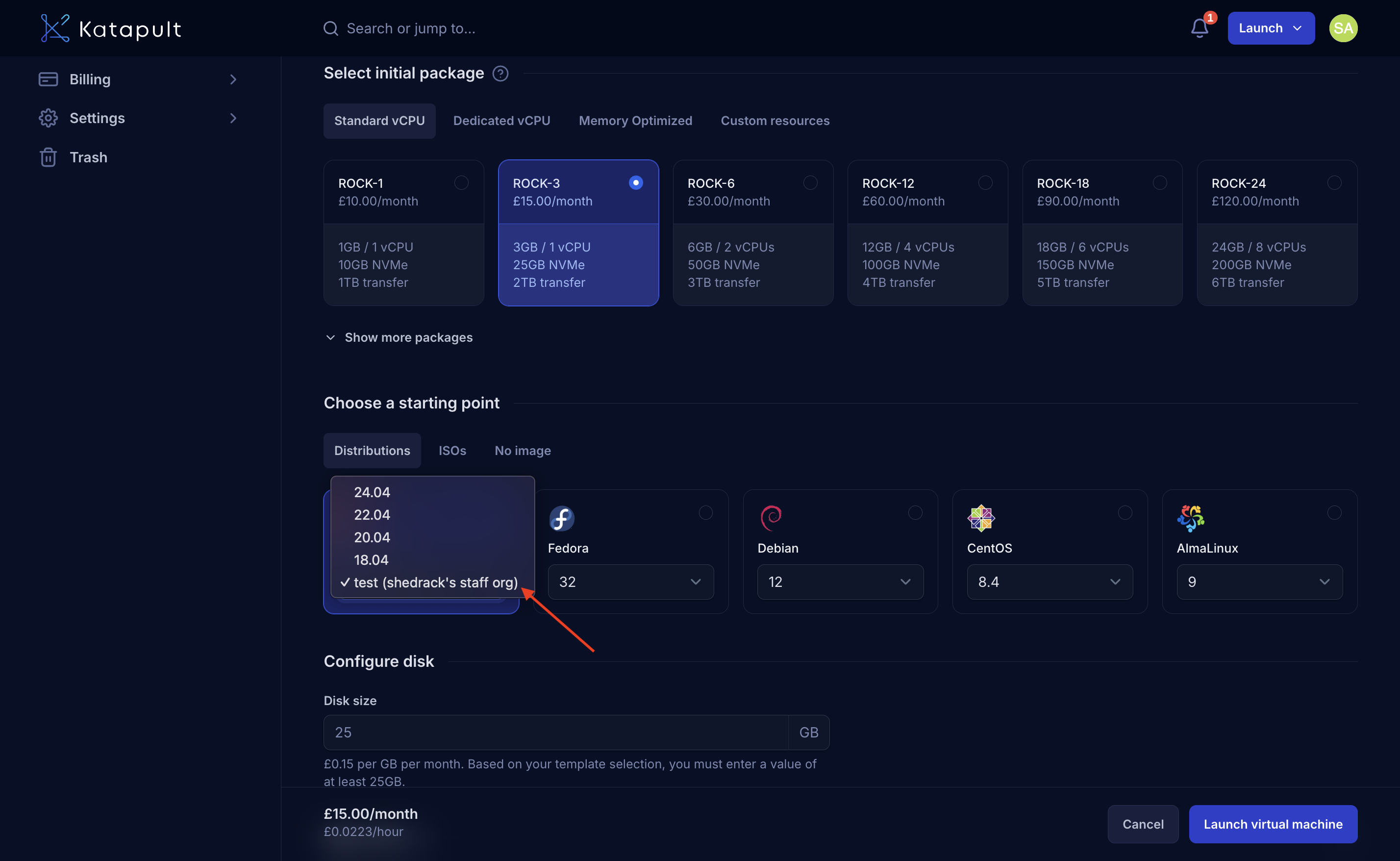Create VM with Disk Template