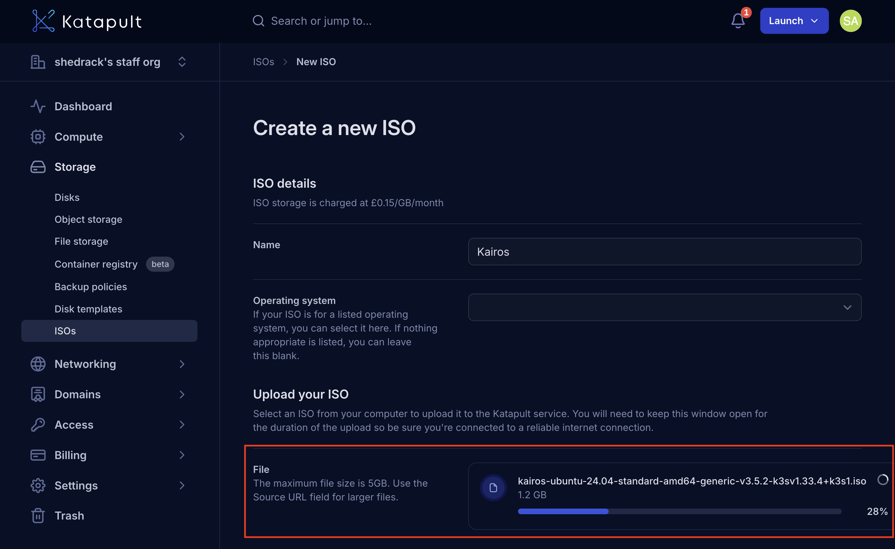ISO Upload Progress