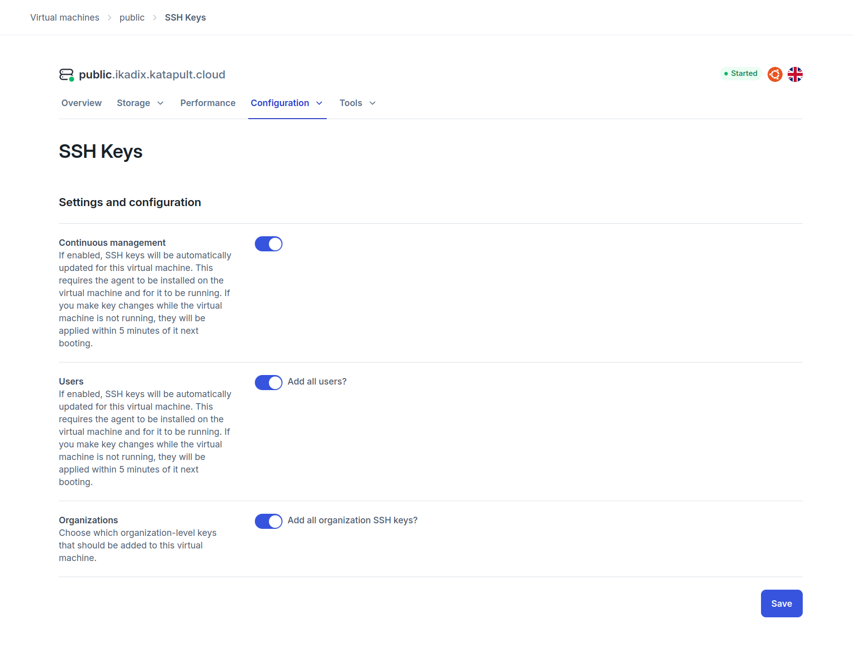 Web Form for adding an organization SSH key.