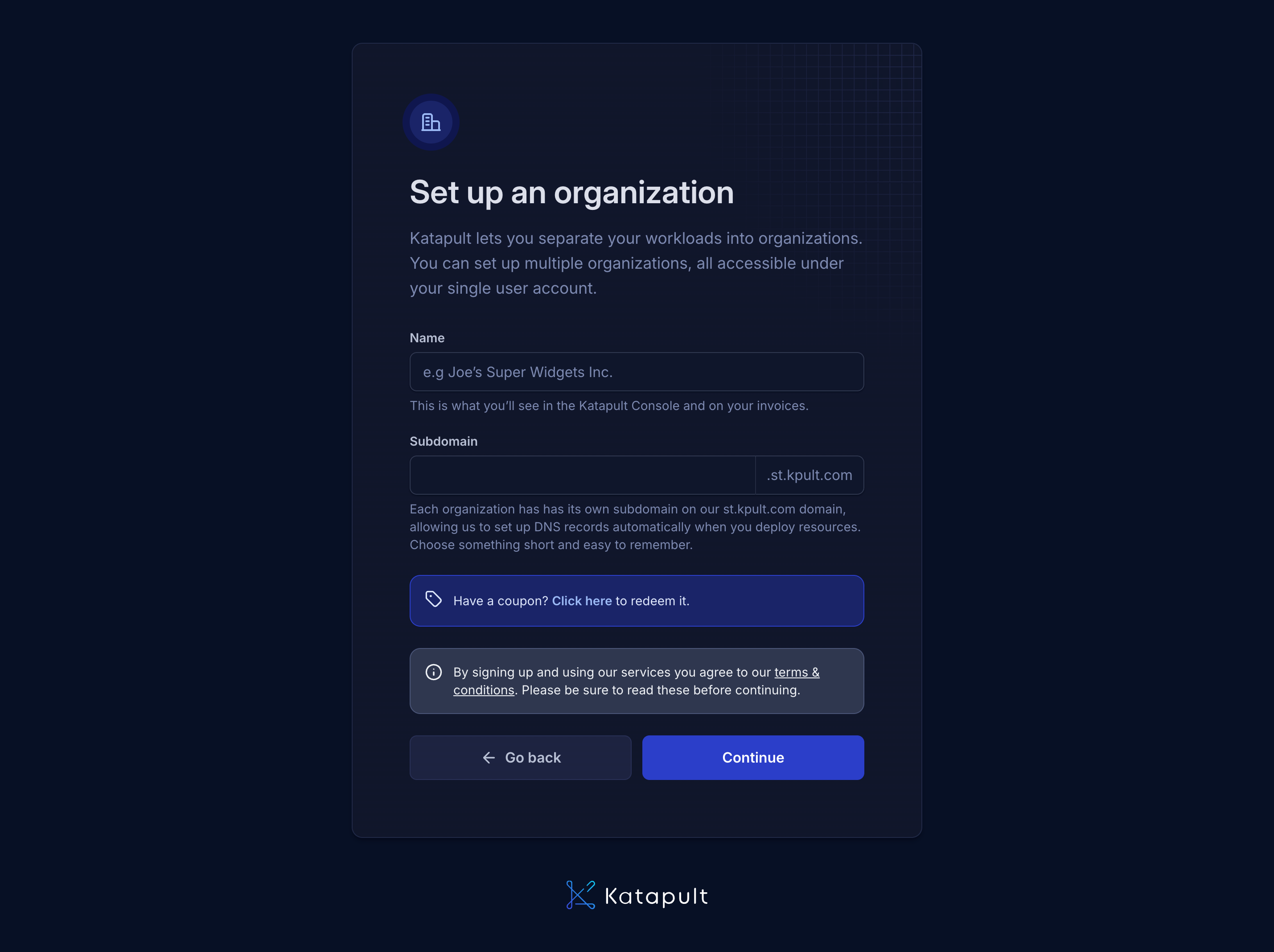 Create New Katapult Organization