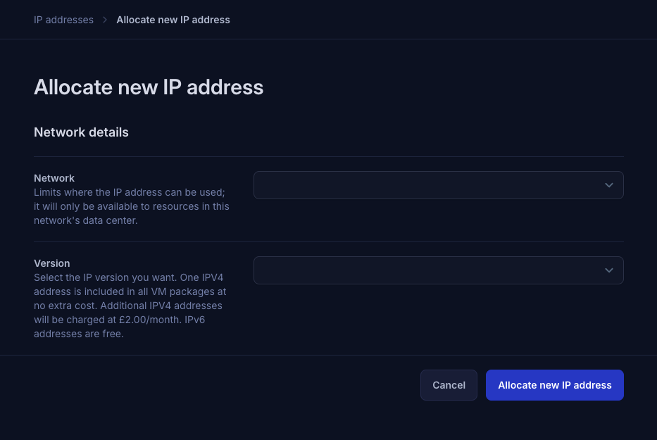 Web form to add a new IP address